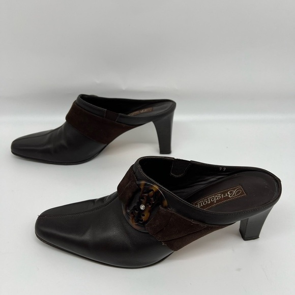 Brighton Rococo Made in Italy Dark Brown Leather Belted‎ Mules Slip On Heels 8.5 - Picture 3 of 10